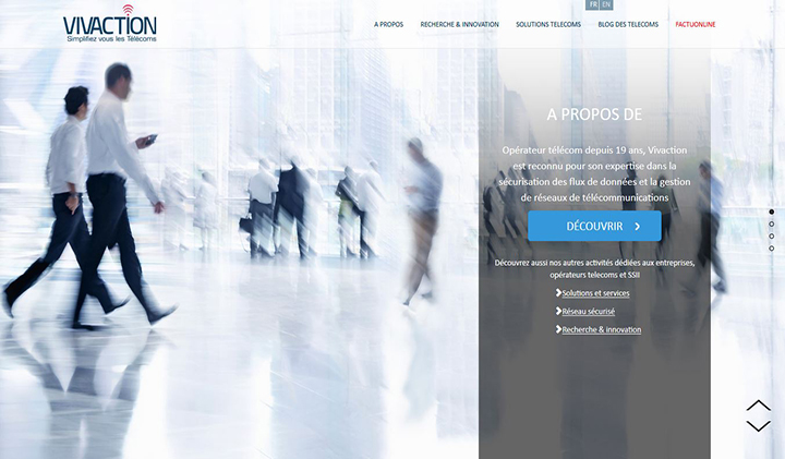 Vivaction accueil - Réalisation d'un site à destination d'une cible BtoB pour Vivaction