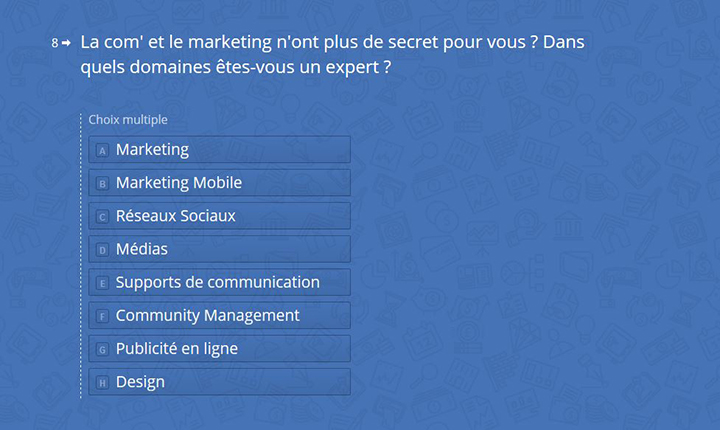 Exemple de questions du questionnaire d' "admission" en tant qu'expert.