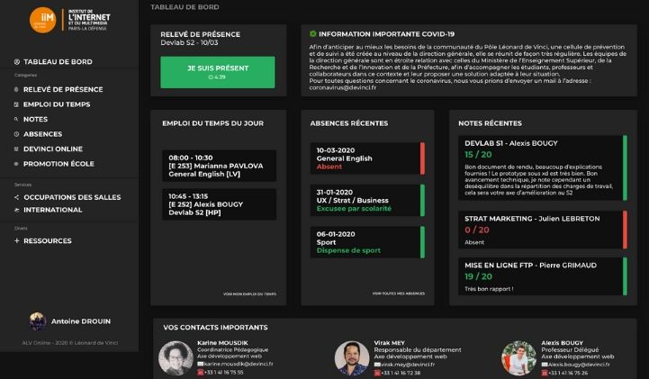 devlab iim refonte dahsboard - Projet DevLab : travailler sur une refonte fictive du portail étudiant du Pôle Léonard de Vinci