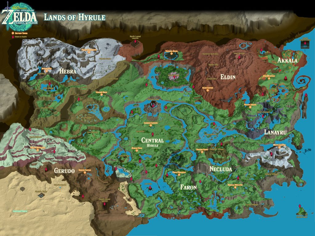 Cartographie de la map "Lands of Hyrule" de Legend of Zelda : Tears of the Kingdom