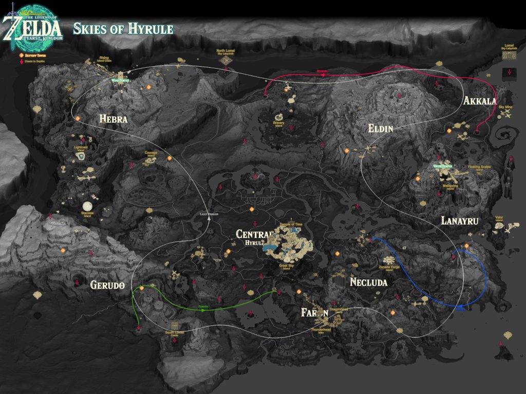 Cartographie de la map Lands of Hyrule de Legend of Zelda : Tears of the Kingdom